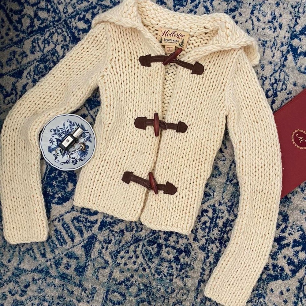 Vintage Hollister Cream Knit Cardigan Sweater with Brown Toggles